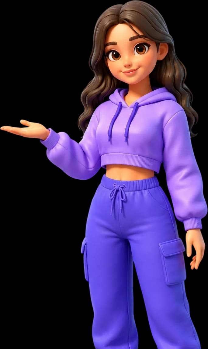 An illustrated creator holding up a script card